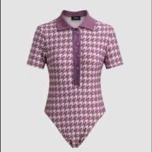 ShopCider Purple Houndstooth Collard Bodysuit. Women’s top/shirt/blouse. Small.